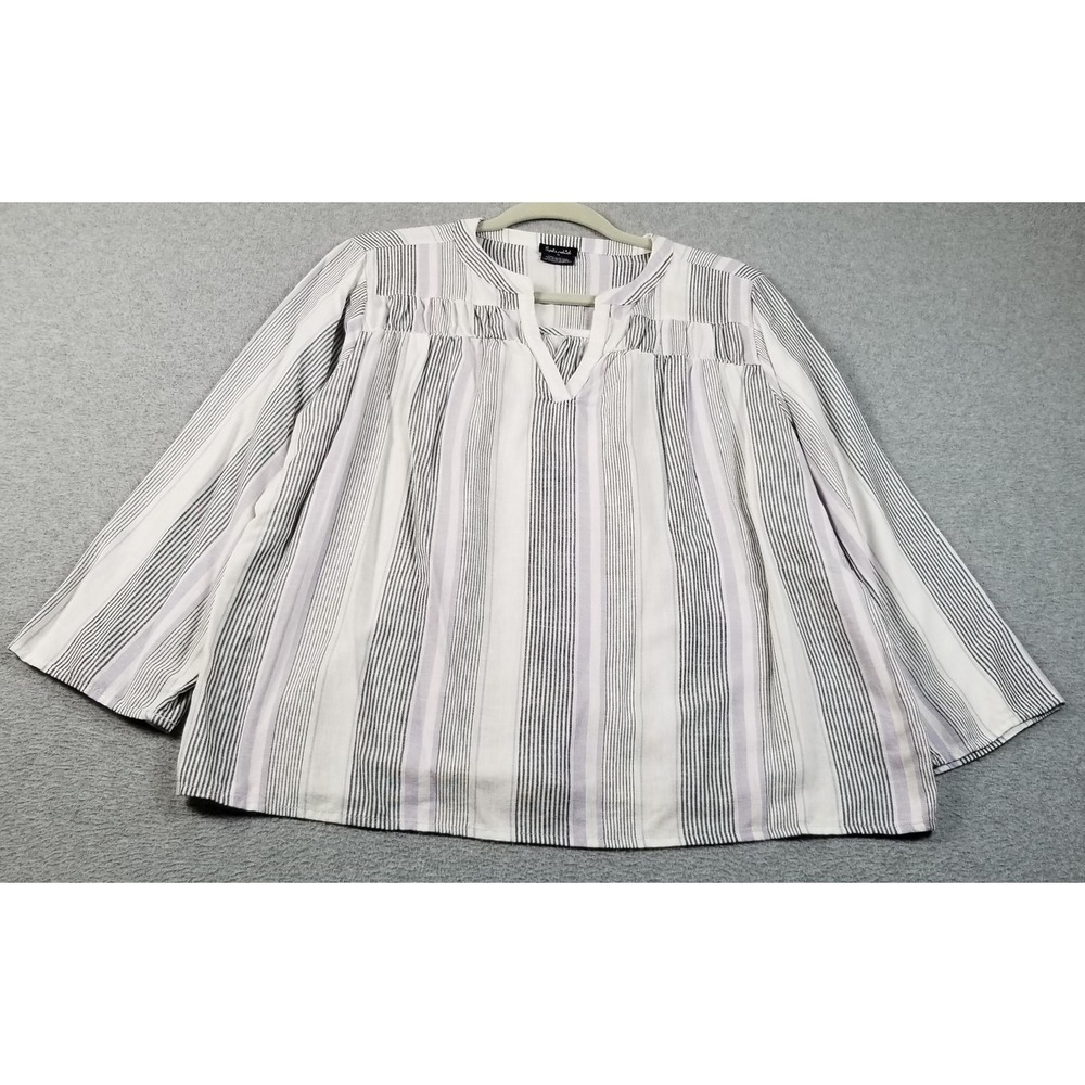 Splendid Top Women's Medium M Multicolor Striped See Through 3/4 Sleeve Blouse